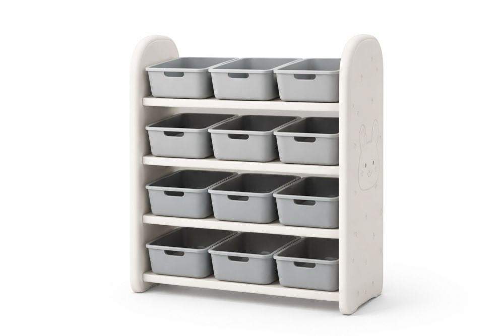 Children's Storage Organizer with 12 Gray and White PP Bins