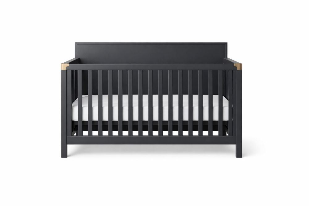 Black Solid wood Convertible Baby Crib with Gold Accents