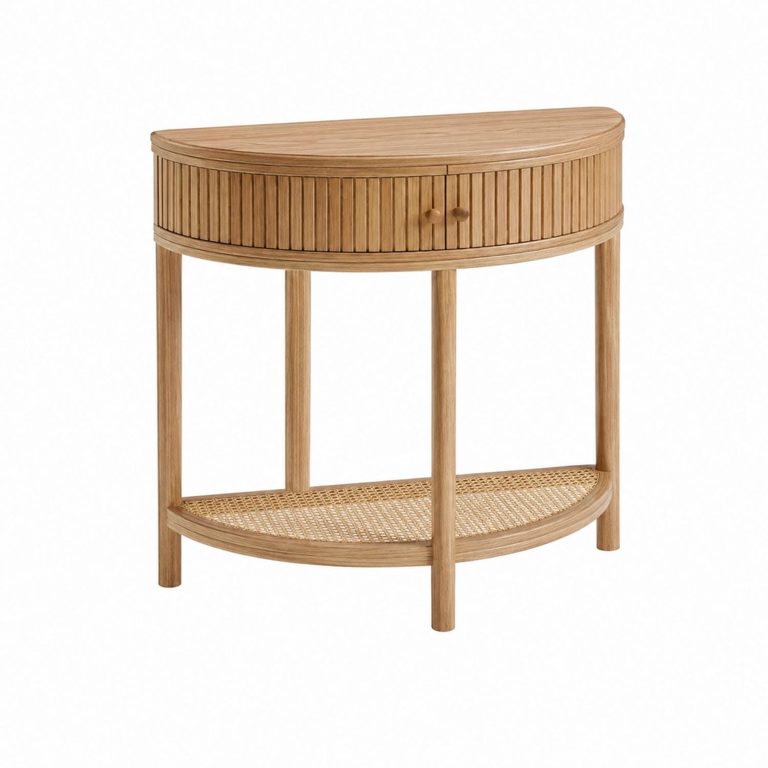 Halbmond-Konsolentisch aus Massivholz mit Rattansims