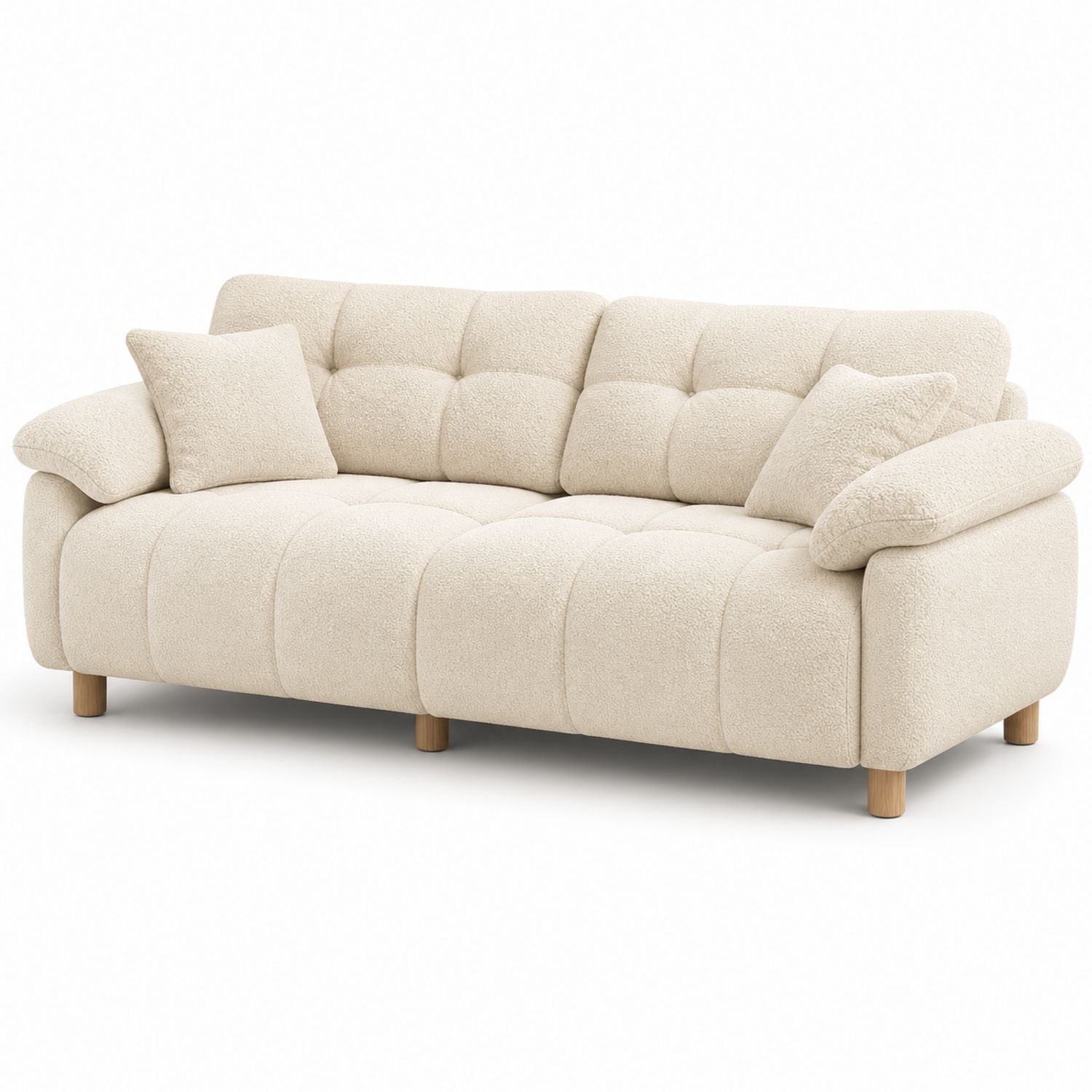Dreisitzer-Sofa aus Bouclé-Stoff mit Kissen