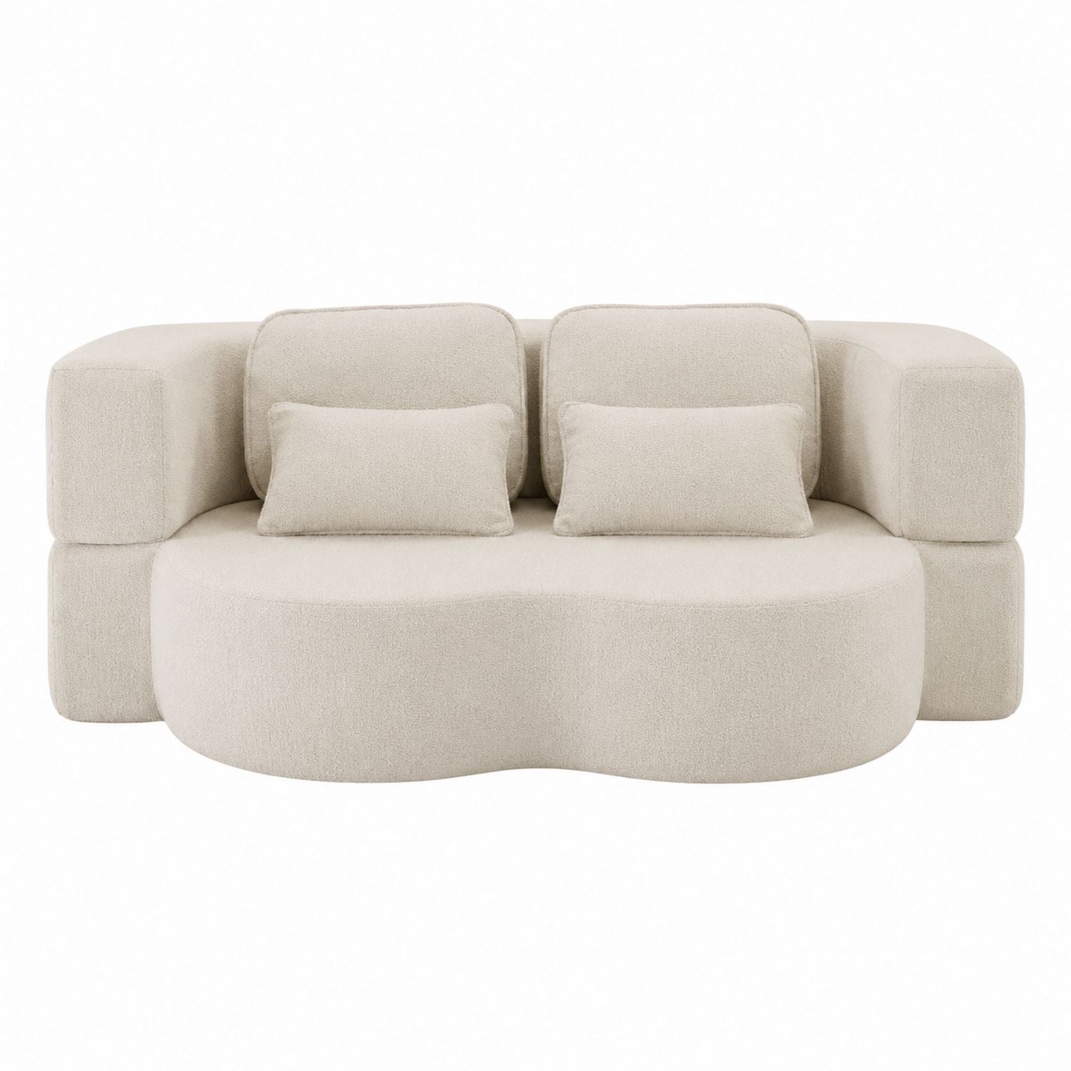 Geschwungenes Polstersofa aus Polyester in Beige, Zweisitzer