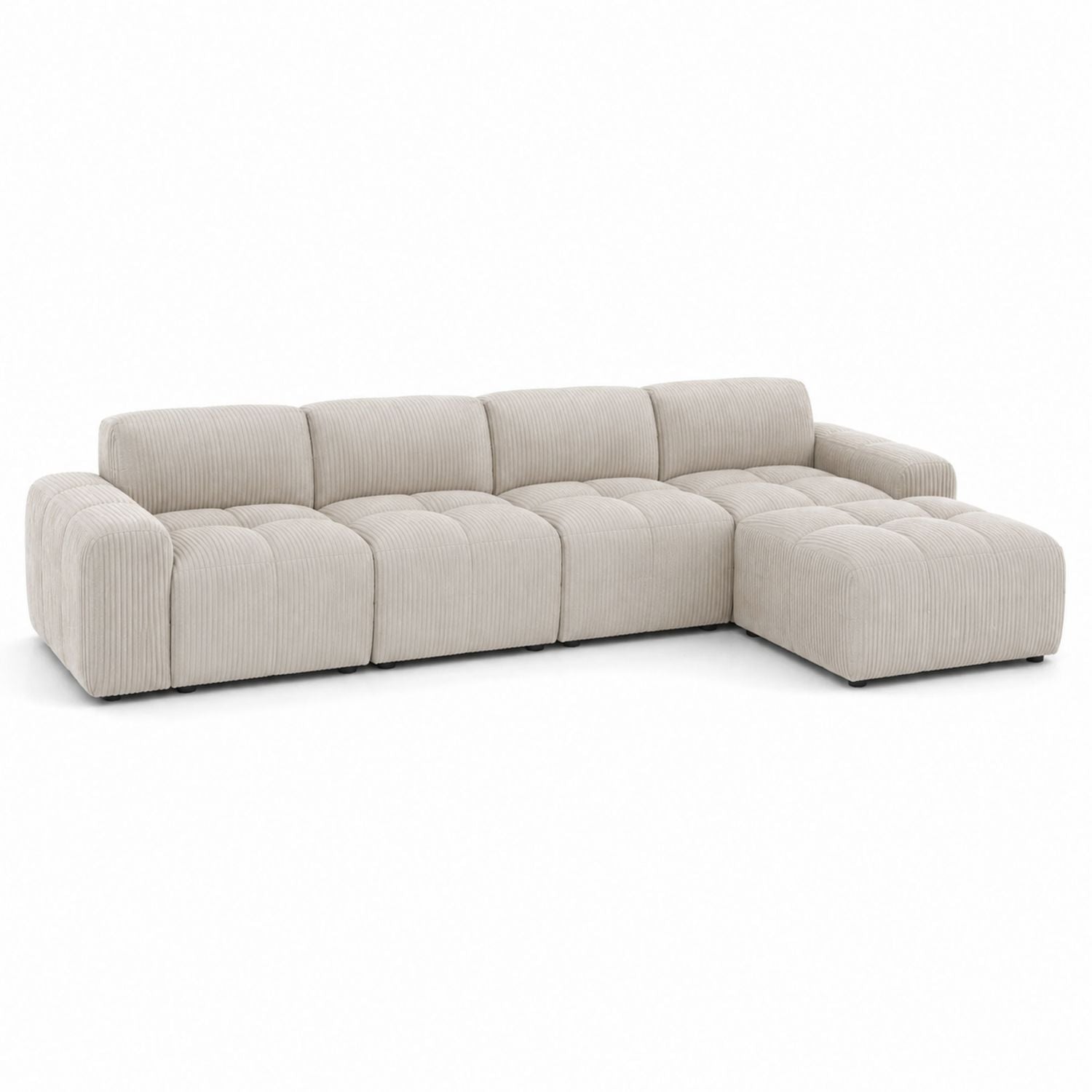 Beiges Cord-Ecksofa mit modularen Sitzelementen