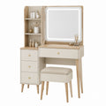 Schminktisch mit LED-Spiegel und Hocker, Holz, Beige