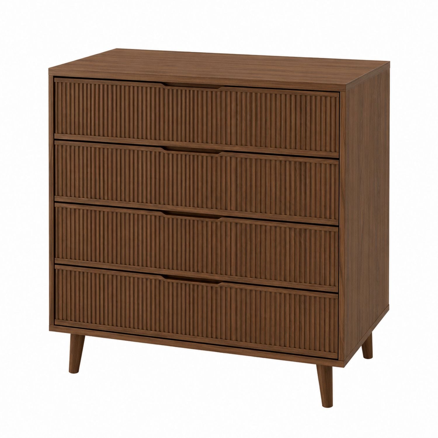 Holzkommode mit 4 Schubladen und gerippter Front, Braun 80cm x 40cm x 90cm