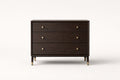 Dark Solid walnut wood Three-Drawer Dresser with Brass Accents