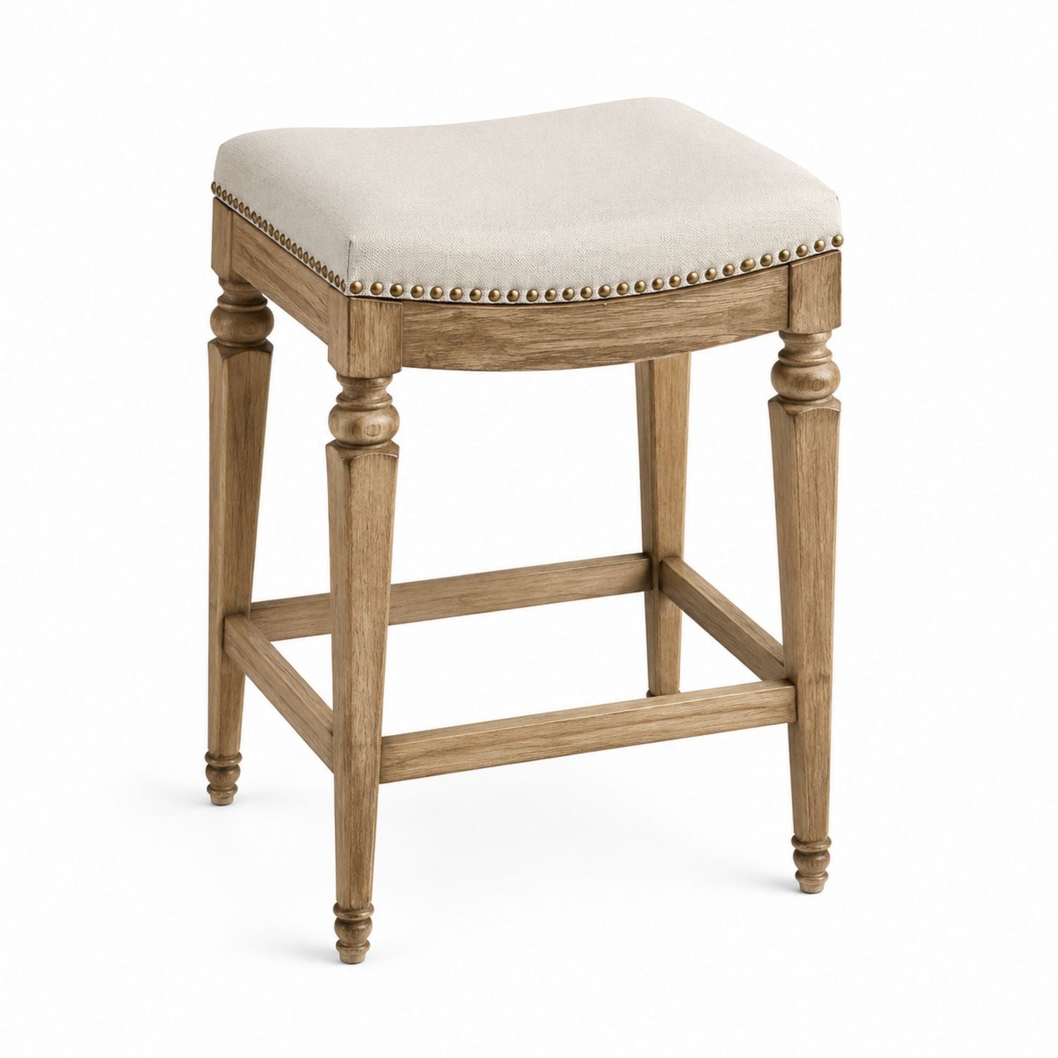 Barhocker aus Eichenholz mit Leinenbezug 45cm x 35cm x 65cm