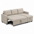 Beigefarbenes Stoff-Schlafsofa mit ausziehbarem Bett und Staukasten-Récamiere