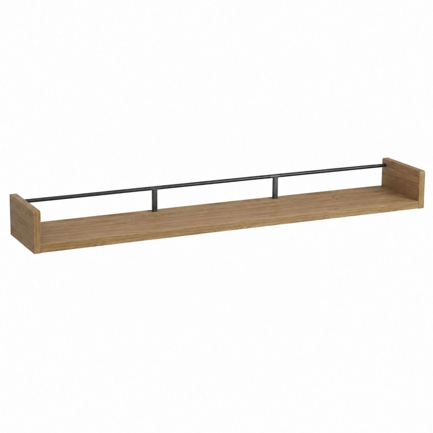 Wood Wall Shelf with Metal Rail 100cm