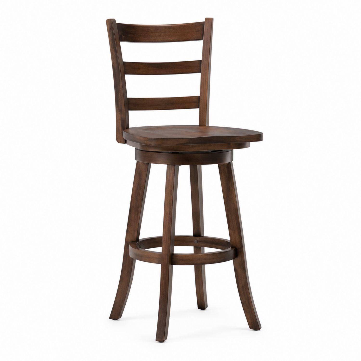 Hölzerner drehbarer Barhocker mit Leitersprossenrückenlehne und Fußstütze, 111 cm hoch