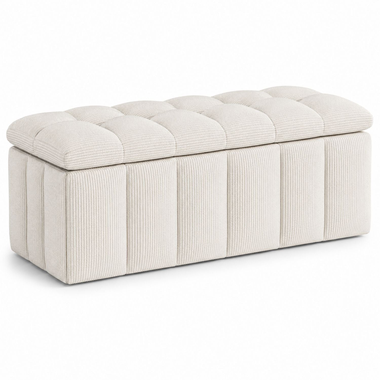 Beige Kord-gepolsterte Holz-Aufbewahrungsbank 120cm