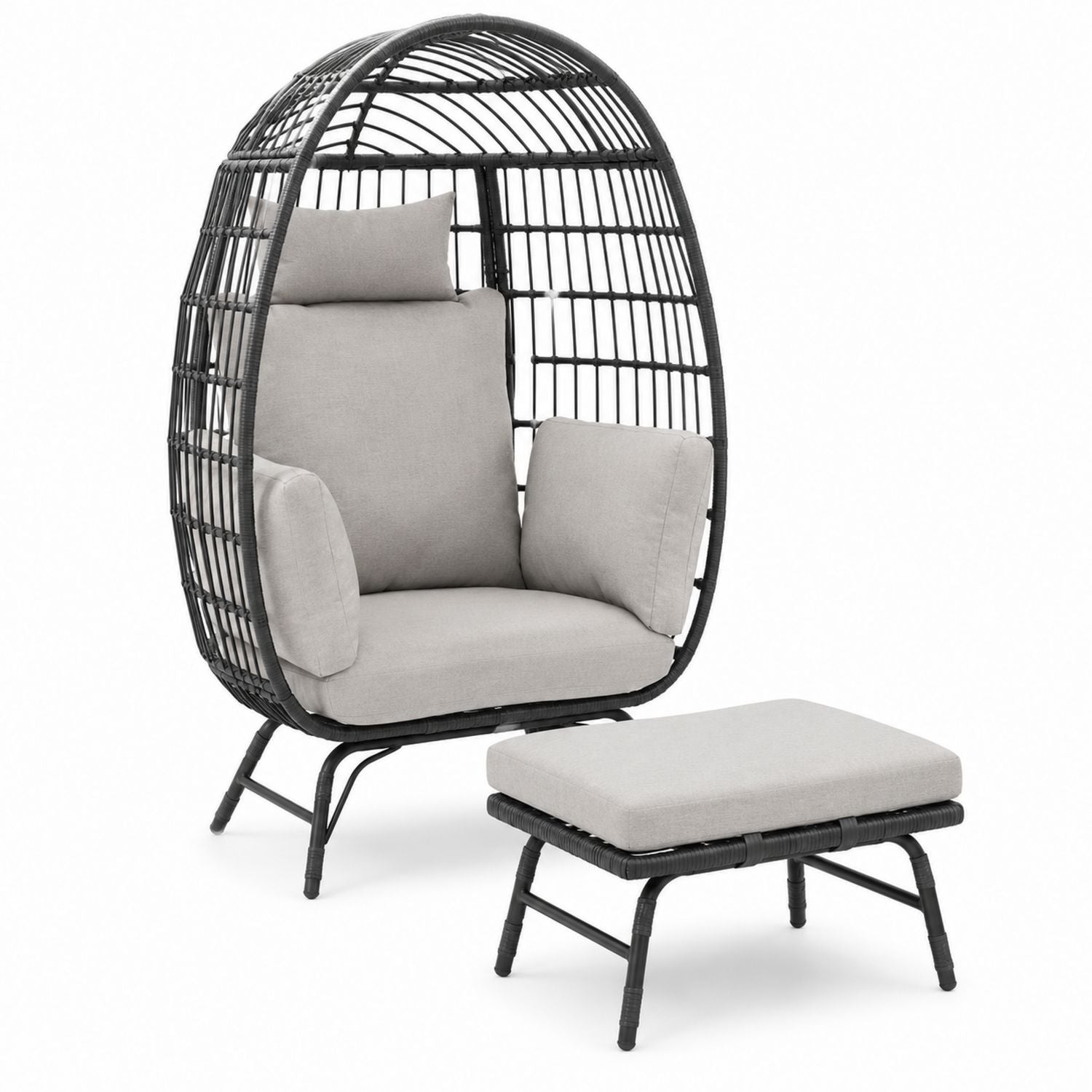 Outdoor-Lounge-Sessel-Set aus Polyrattan mit Kissen, Schwarz/Grau