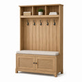 Solid Wood Hall Tree with Hooks and Storage in Natural Oak