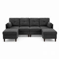 Dunkelgraues Stoff-Ecksofa mit Holzfüßen