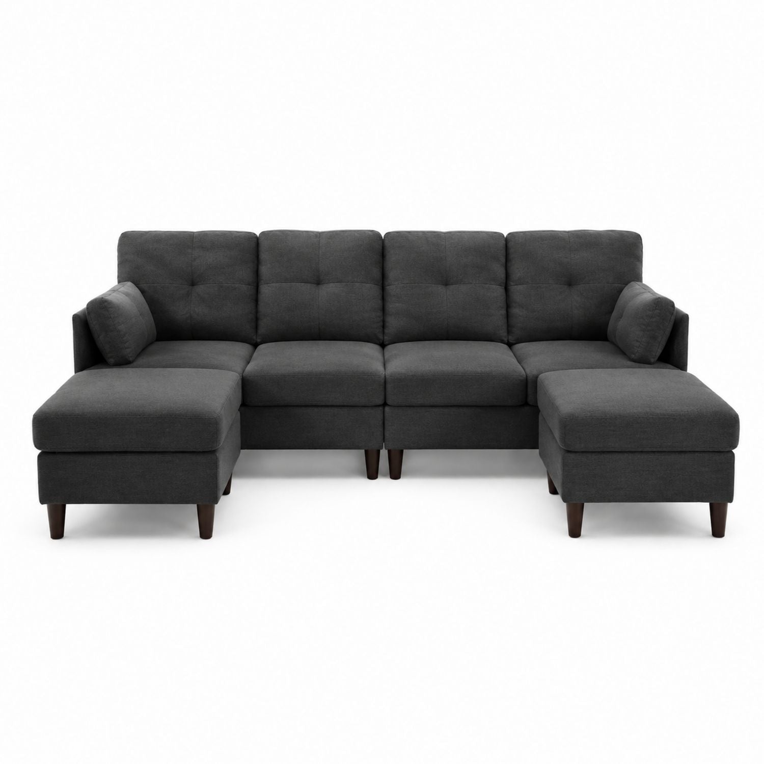 Dunkelgraues Stoff-Ecksofa mit Holzfüßen