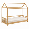 Hausförmiges Einzelbett Kiefer Massivholz Naturfarben 200cm x 90cm x 160cm