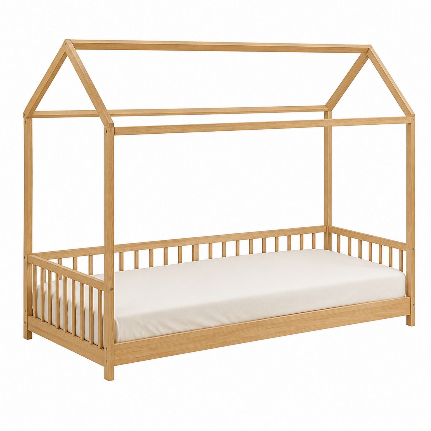 Hausförmiges Einzelbett Kiefer Massivholz Naturfarben 200cm x 90cm x 160cm