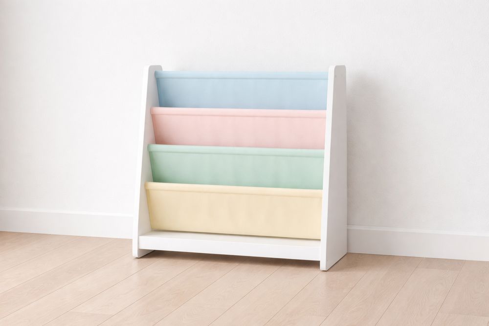Children's 4-Tier Fabric Sling Bookshelf Pastel Colors MDF Frame