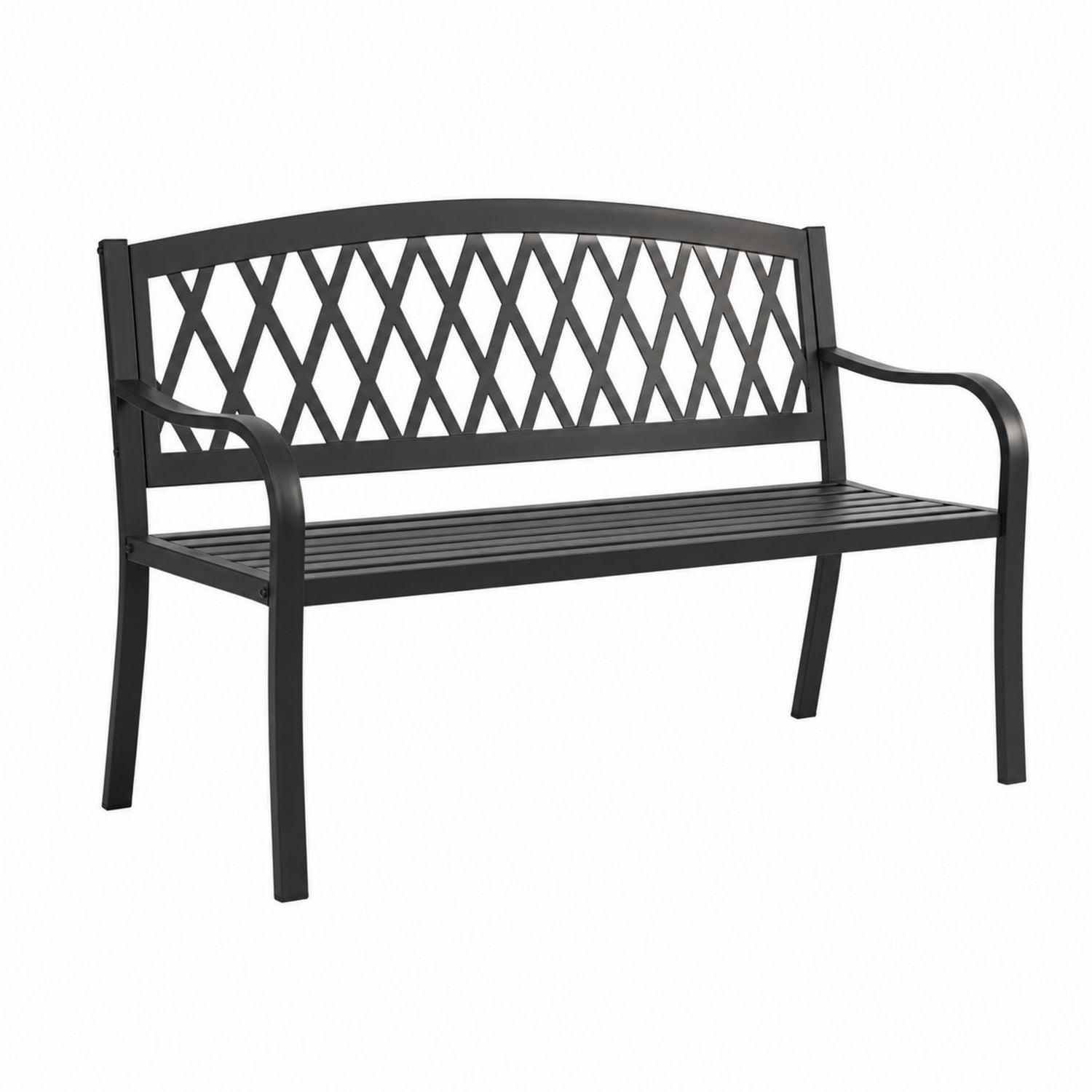 Gartenbank aus Metall mit Gitterrückenlehne 122cm