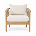Outdoor-Sessel mit Teakholzrahmen und Leinenkissen Beige