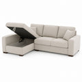 Beiges Stoff-Ecksofa mit Stauraum und Holzfüßen