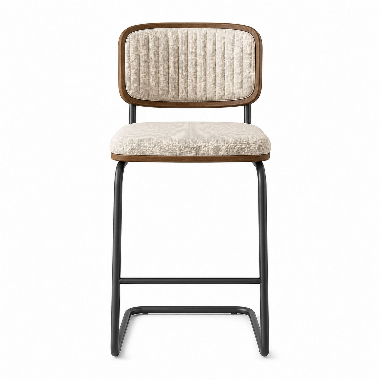 Barhocker mit Metallgestell und Rückenlehne aus Walnussholz Beige