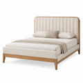 Polsterbett mit Rahmen aus massiver Eiche Leinenstoff Beige 200x160 cm