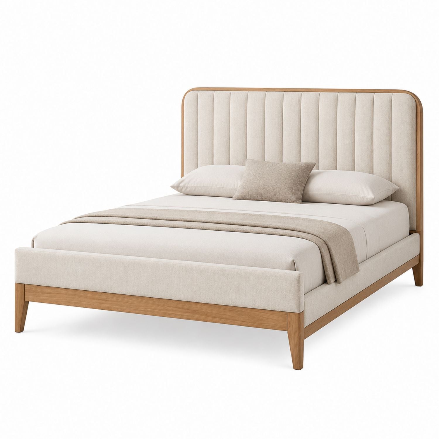 Polsterbett mit Rahmen aus massiver Eiche Leinenstoff Beige 200x160 cm