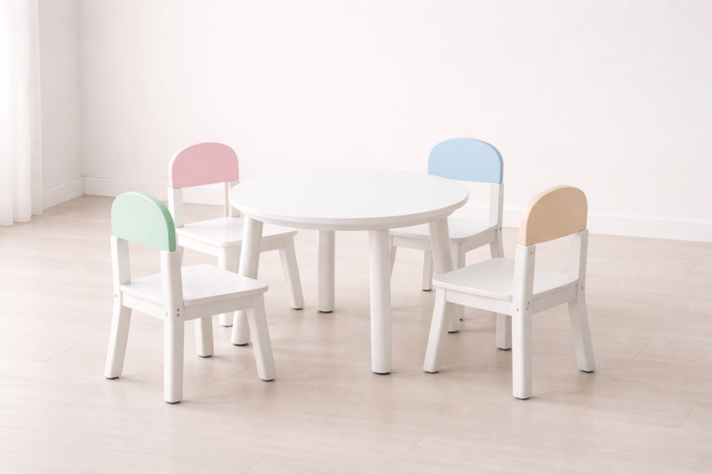 Children's Round Table and Chairs Set MDF Multicolor Backrest
