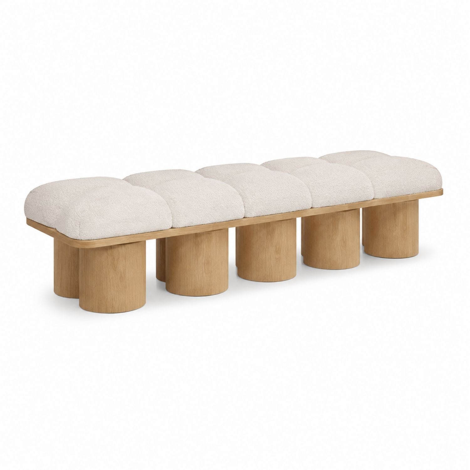 Rechteckige Bank aus Holz und Stoff, Elfenbein, 180 cm