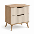 Nachttisch aus Holz mit zwei gepolsterten Schubladen, Beige