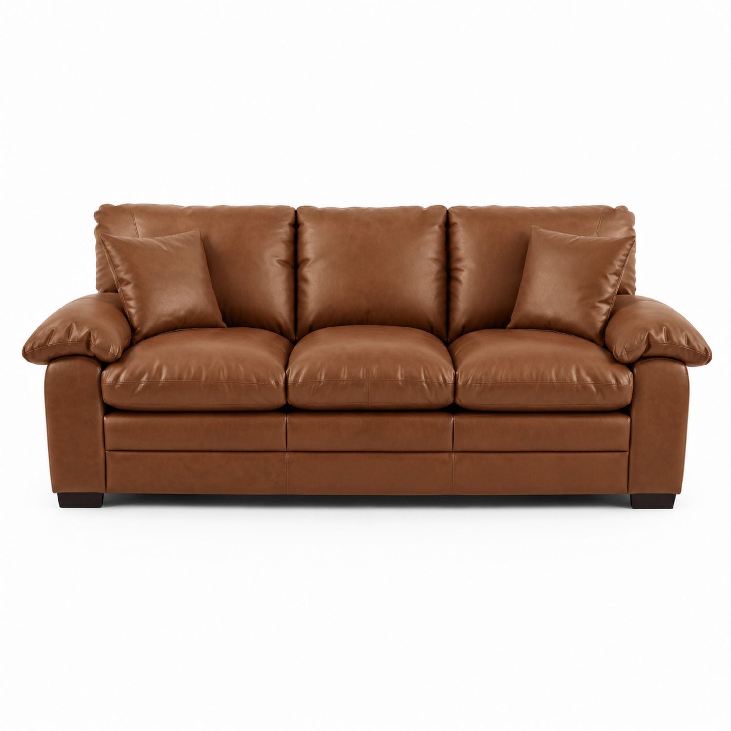 Braunes Dreisitzer-Sofa aus Kunstleder mit Massivholzbeinen