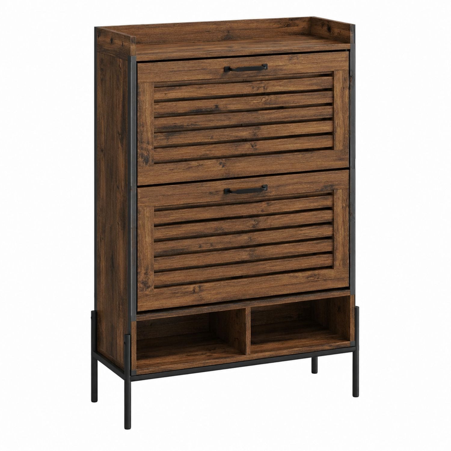 Wood Shoe Storage Cabinet with Metal Frame Brown