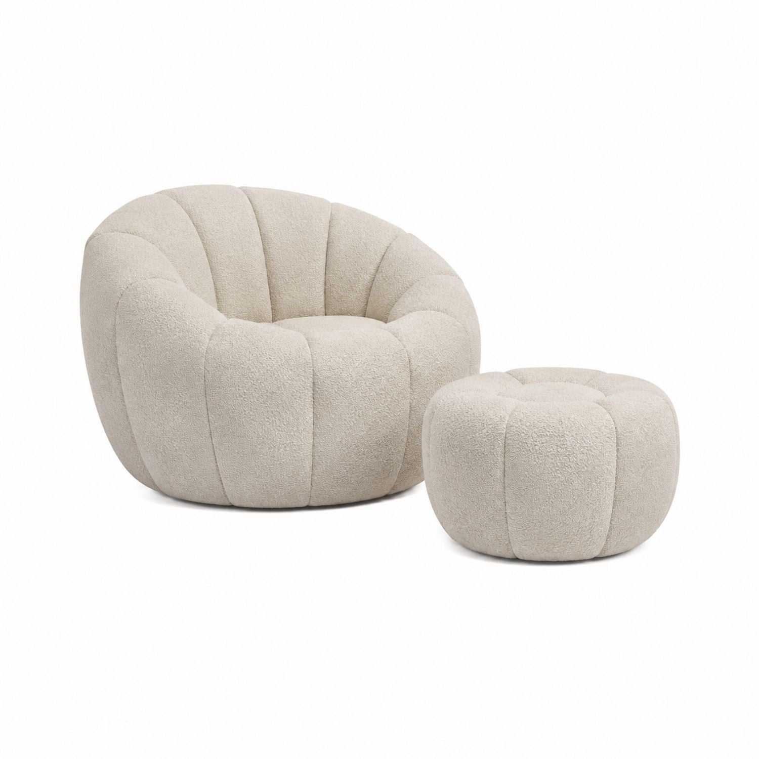 Loungesessel- und Ottoman-Set aus Polyestergewebe, Beige