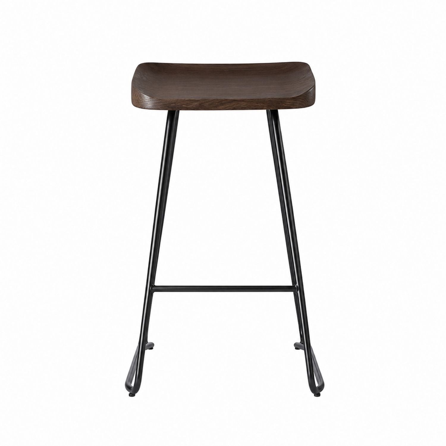 Hocker aus Holz mit Metallgestell, massive Eiche, dunkelbraun, Sitzhöhe 75 cm