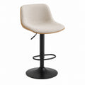 Adjustable Swivel Bar Stool with Polyester Fabric Seat and Steel Base in Beige