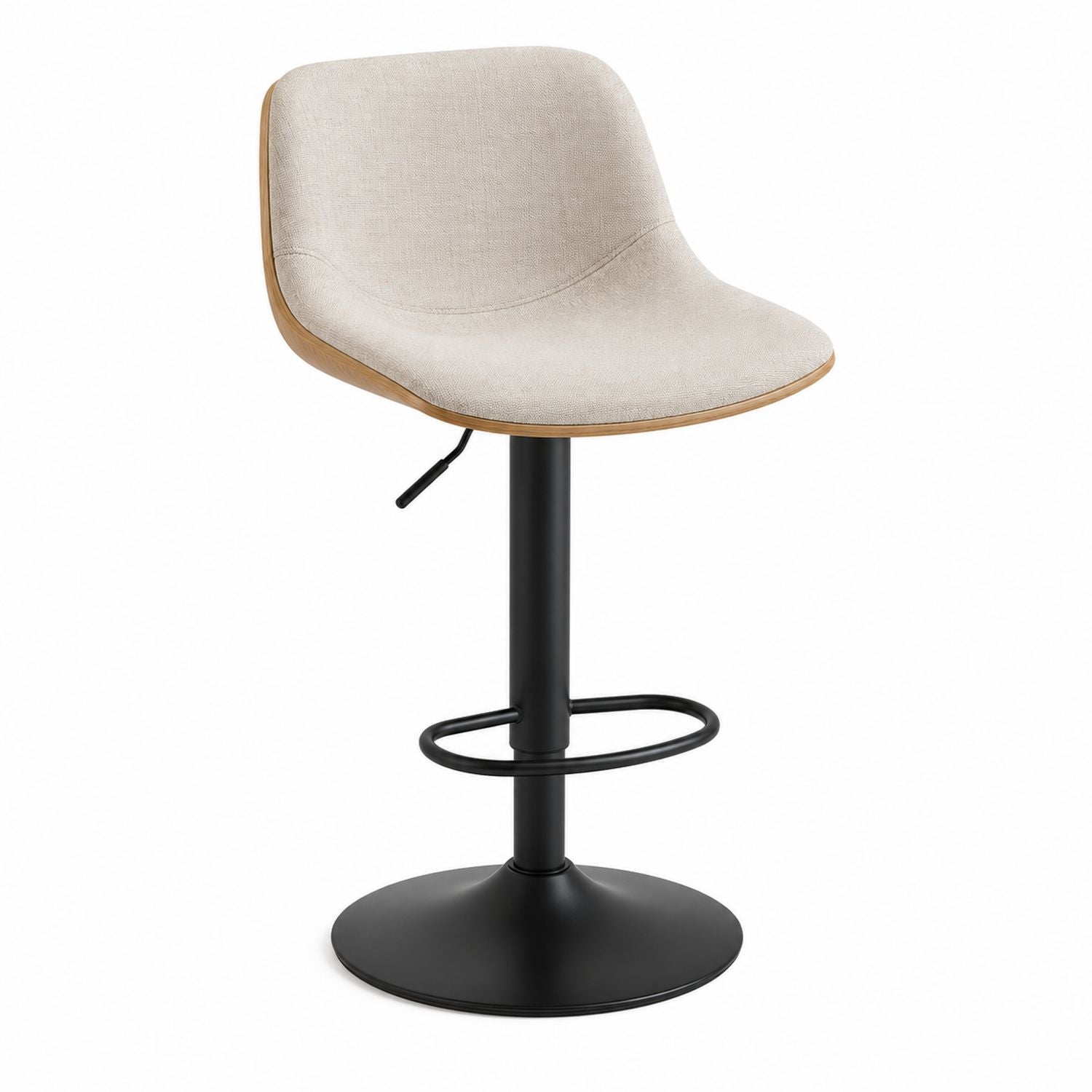 Adjustable Swivel Bar Stool with Polyester Fabric Seat and Steel Base in Beige