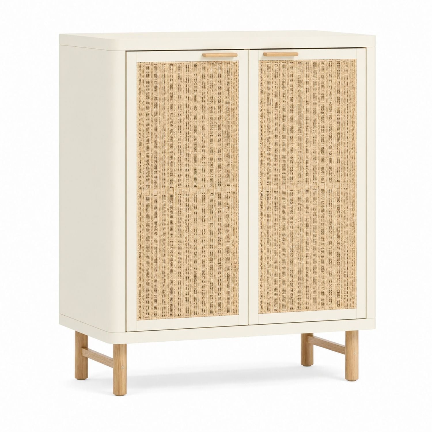 Beige MDF Shoe Storage Cabinet with Natural Rattan Doors
