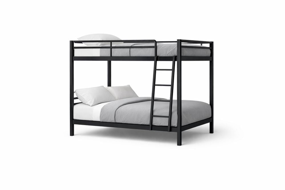 Black Steel Bunk Bed Twin Over Full with Ladder and Guardrail