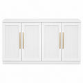 Weißes Sideboard aus Holz mit geriffelten Paneeltüren und goldenen Griffen