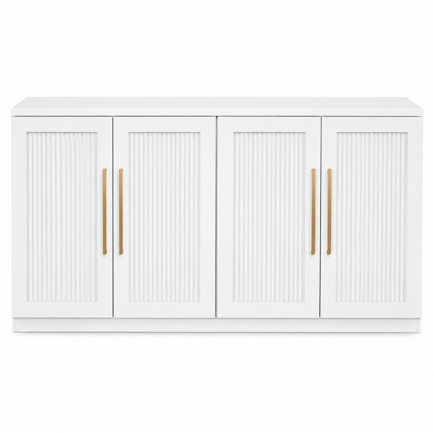 Weißes Sideboard aus Holz mit geriffelten Paneeltüren und goldenen Griffen