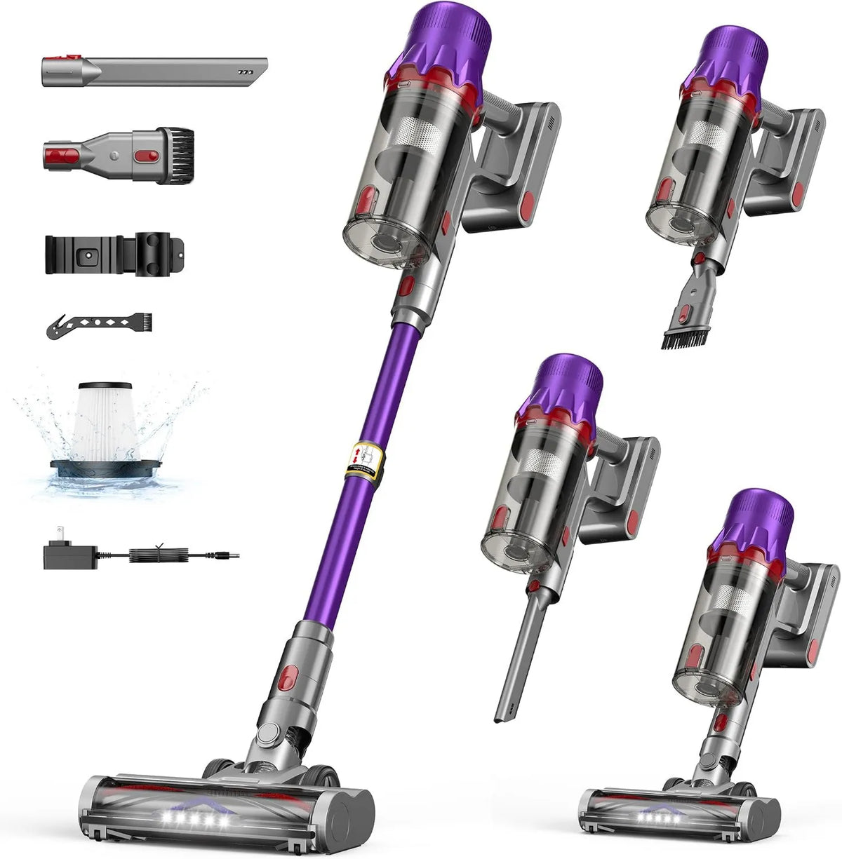 Cordless Stick Vacuum 55-Min, Cordless Design, HEPA Filtration, Anti-Tangle Brush, 55-Min Runtime, LED Light, Detachable Battery