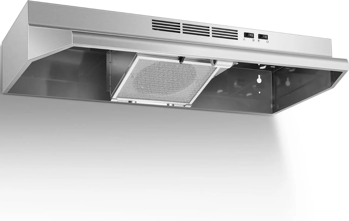 Range Hood 2-Speed, Stainless Steel, 400 CFM, 36 inch, 2-Speed Exhaust Fan with Rocker Switch Control, Ducted/Ductless