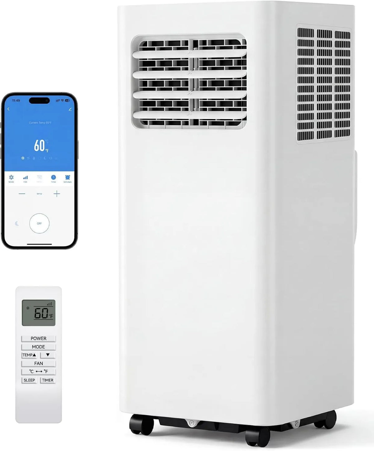 Air Conditioner 3-in-1, 14000 BTU, WiFi, 24H Timer, Compact Portable Design
