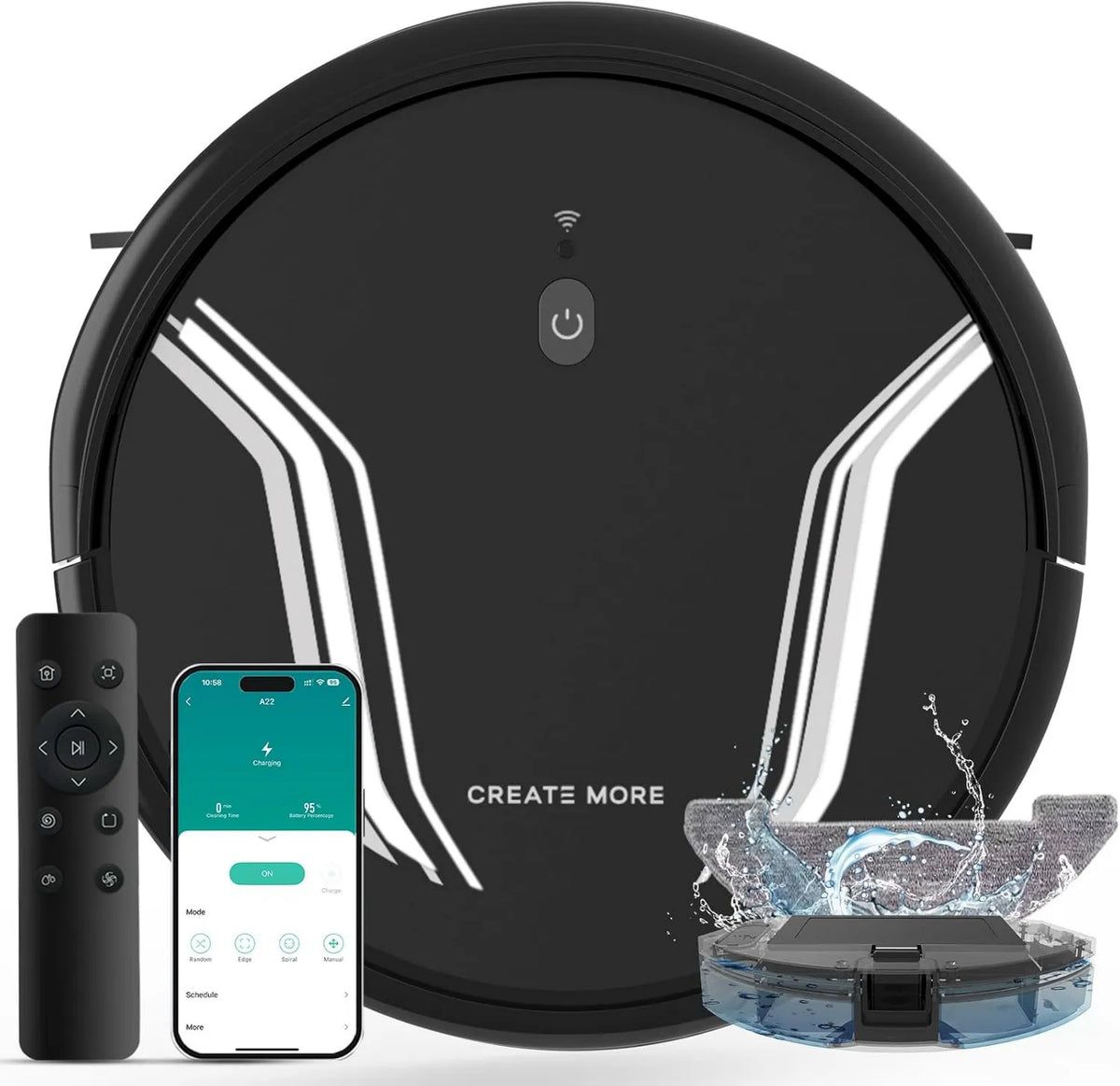 Robot Vacuum and Mop, 2.4G, 5000Pa, WiFi, Remote Control, Vacuuming and Mopping, Vacuum Suction, Low Noise, Hard Floor, Self-Charger, Bagotte