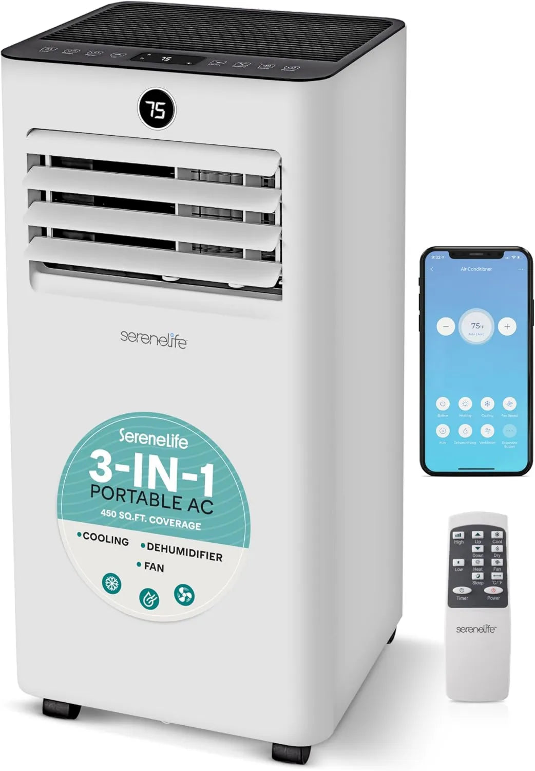 Air Conditioner 10000 BTU Portable 3-in-1, WiFi, Compact Indoor AC Unit for 450 Sq, Dehumidifier & Fan, Includes Window Exhaust Kit & Remote