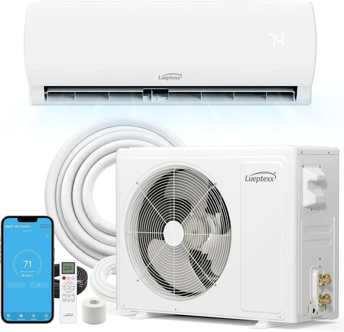 Ductless Mini Split System 9000 BTU SEER2, Heat Function, 19 SEER2, 120V, WiFi, Rooms up to 500 Sq.Ft, Works with Alexa