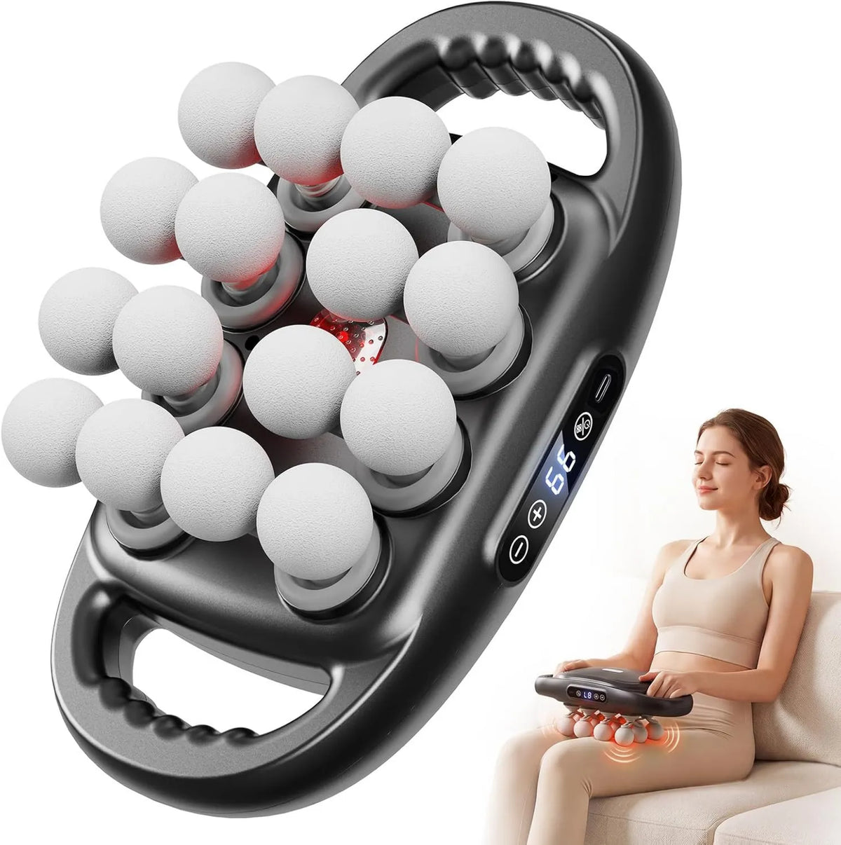 Percussion Massage Gun 16 Head, Deep-Tissue Massage, 9 Modes, 9 Speeds, Deep Tissue Back Massager
