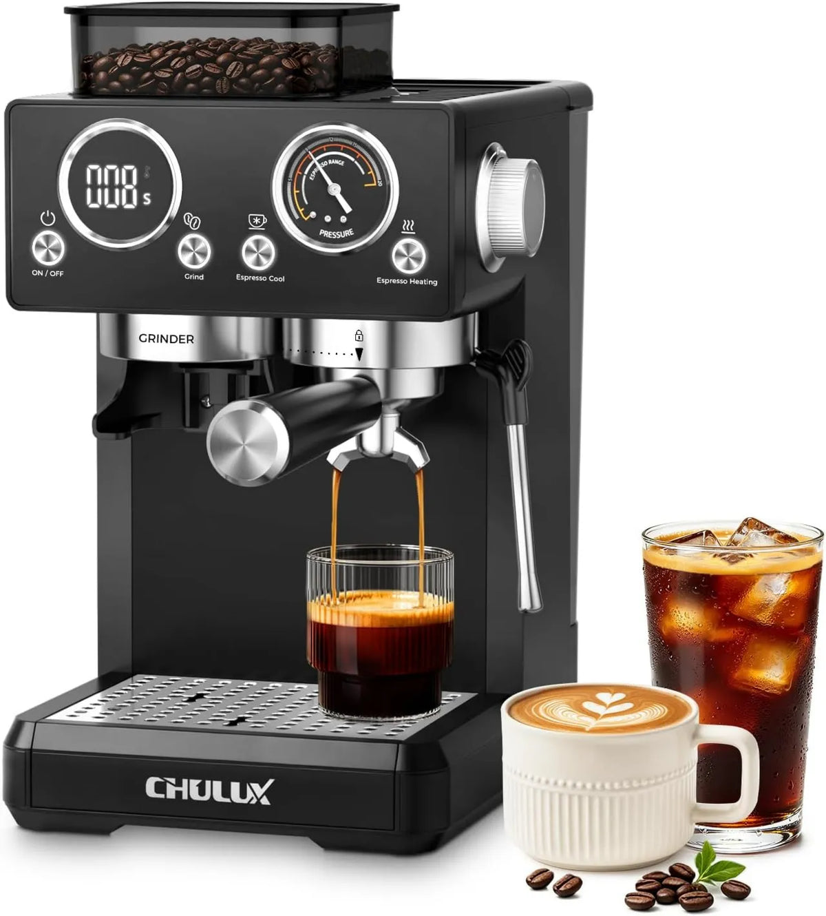 Espresso Machine Nero 20Bar, CHULUX, Countertop Coffee Maker with Pressure Brewing