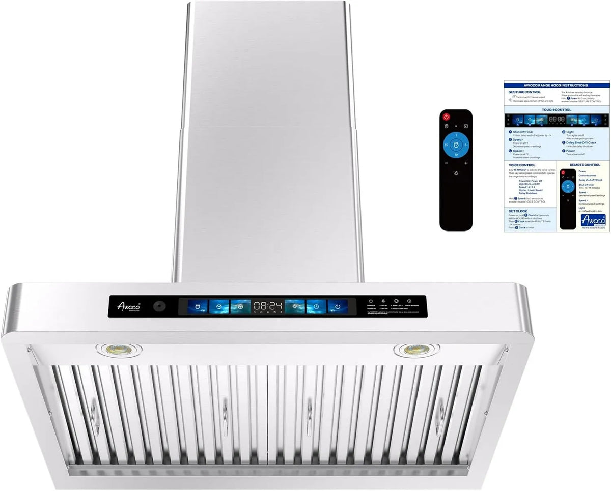 Range Hood 30' Wall Mount 800CFM, Wall-Mountable, T-Shape Kitchen Hood with