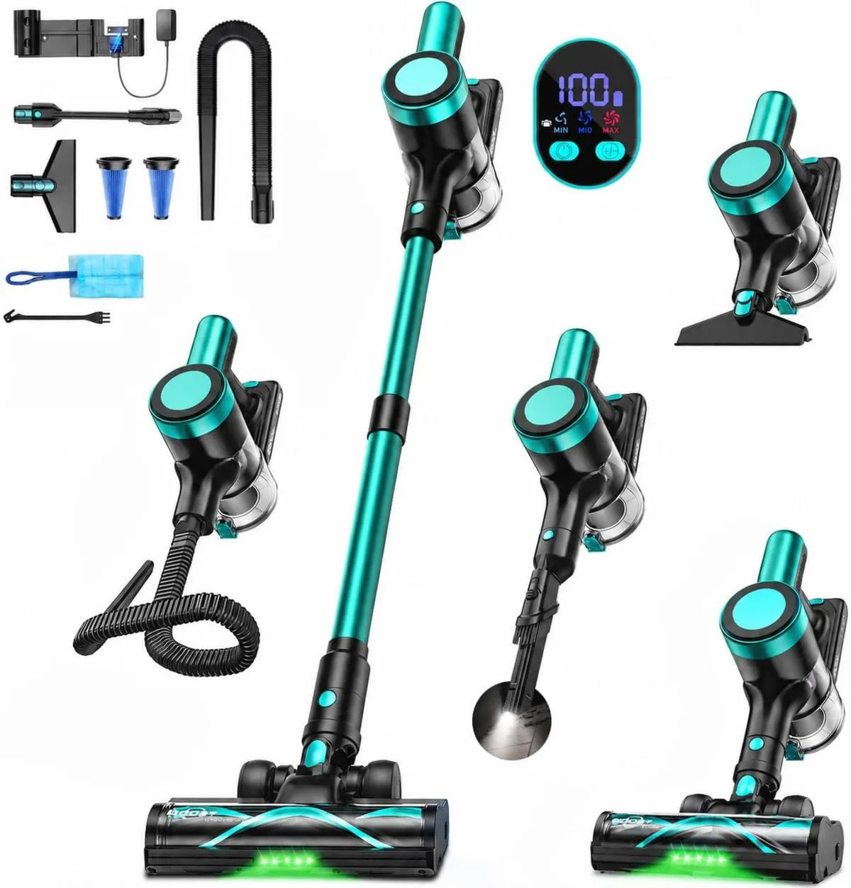 Cordless Stick Vacuum 58KPa/60Mins, Cordless Design, 10-in-1